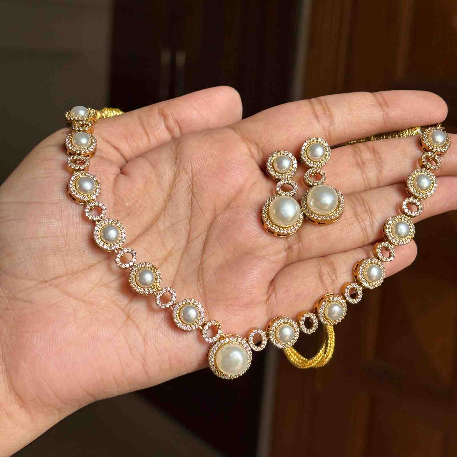 N0198Pearl Ad Stone Necklace