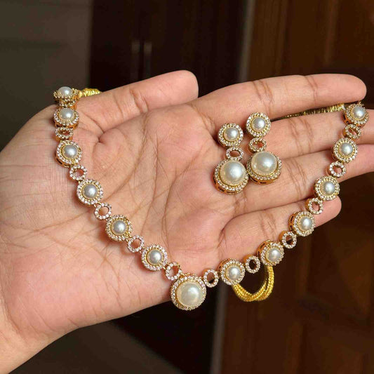 N0198Pearl Ad Stone Necklace