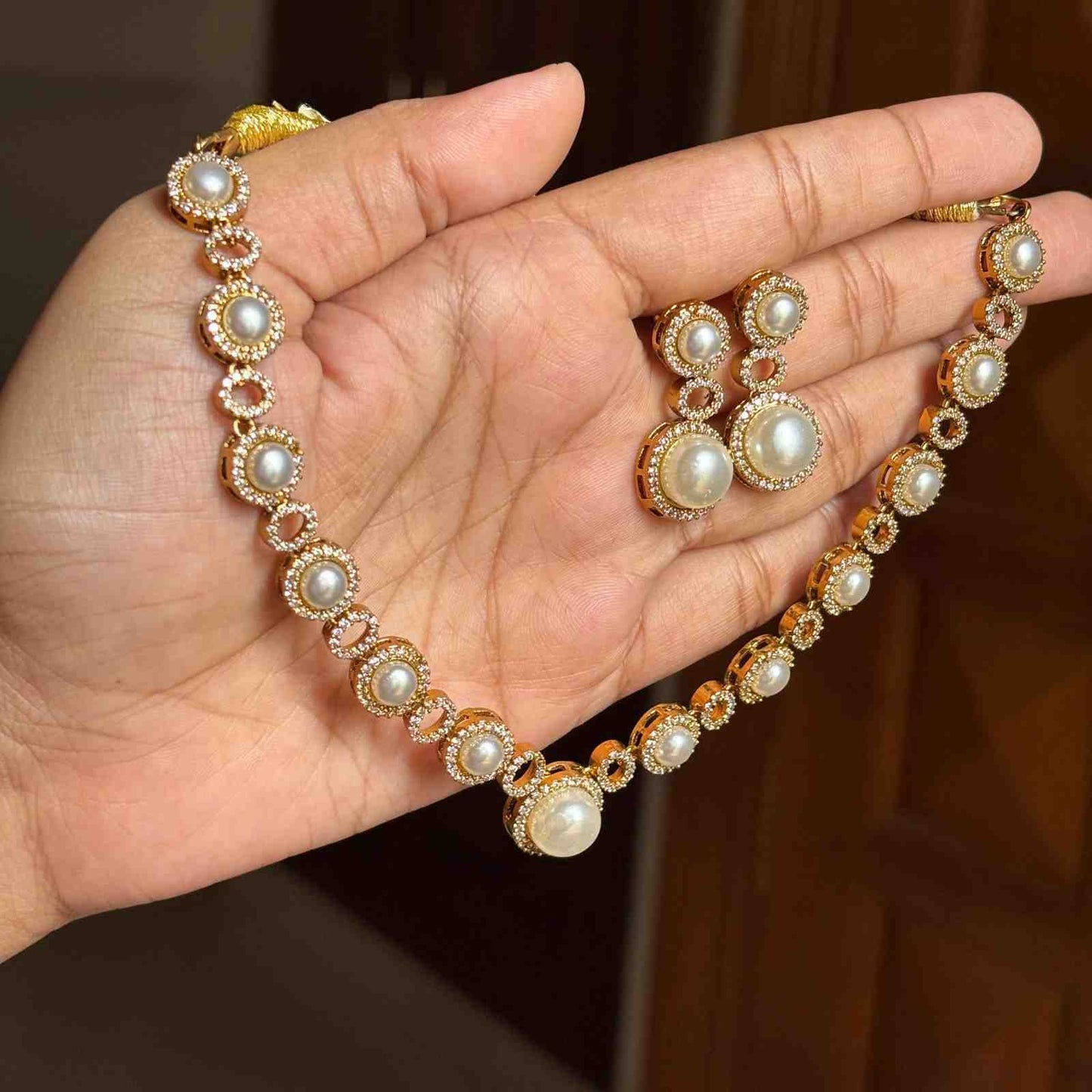 N0198Pearl Ad Stone Necklace