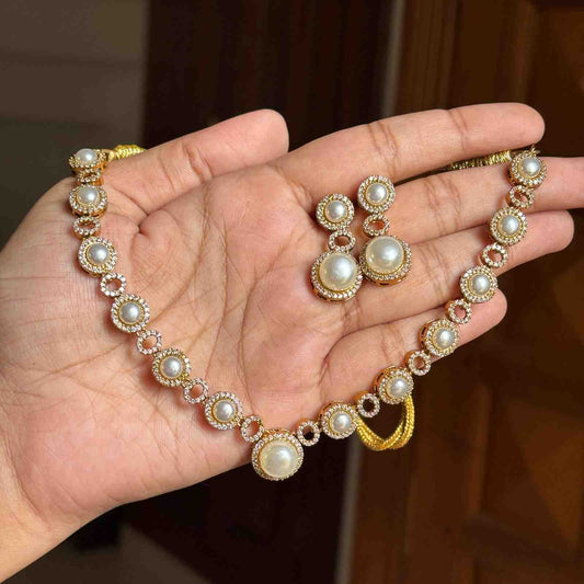N0198Pearl Ad Stone Necklace