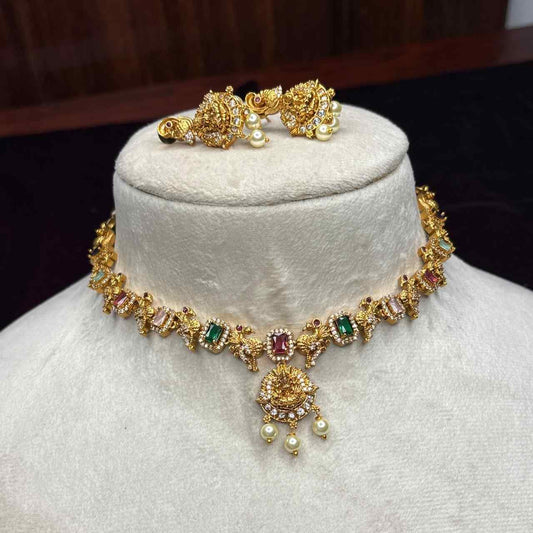 N0233  Multi Stone Navaratnam Necklace