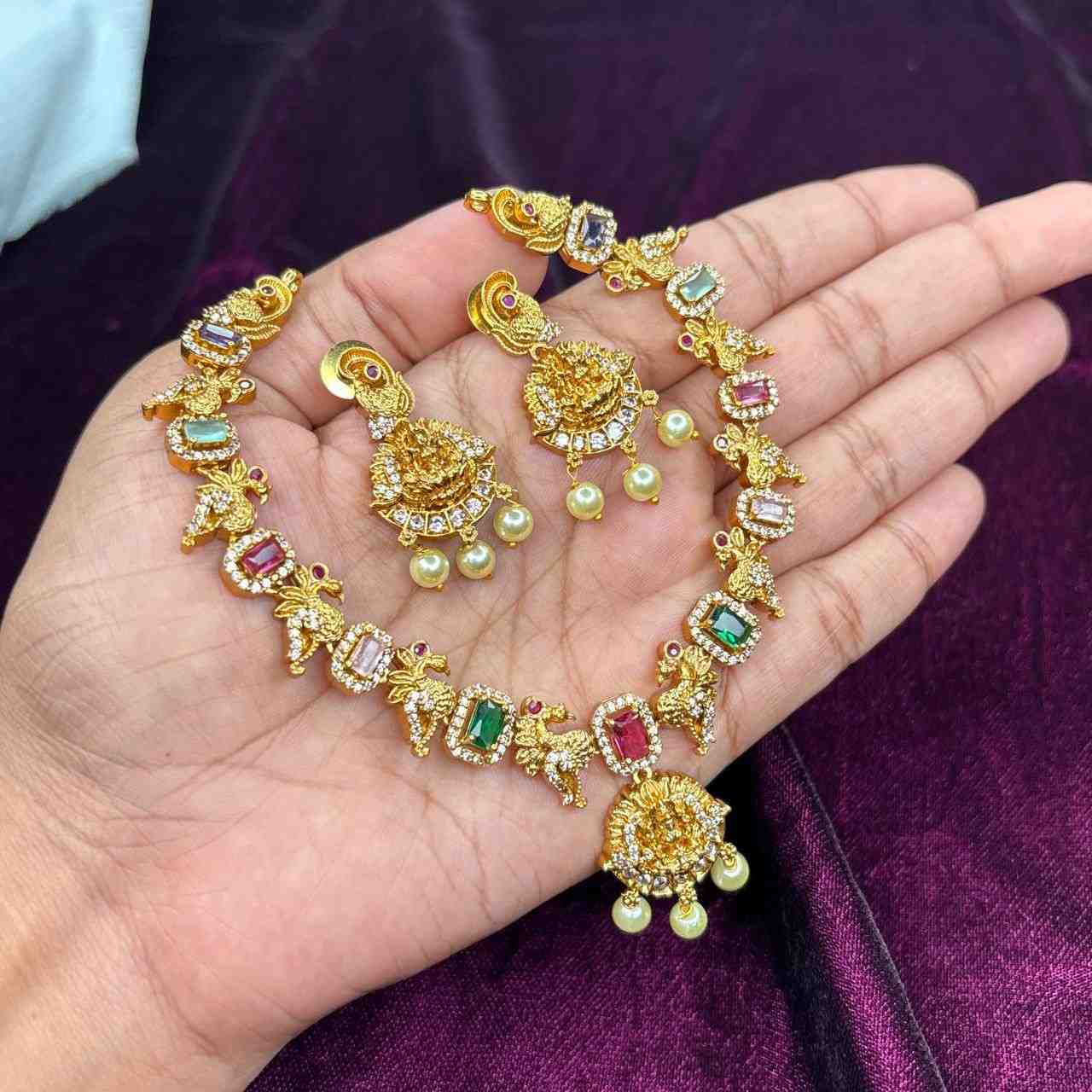 N0233  Multi Stone Navaratnam Necklace