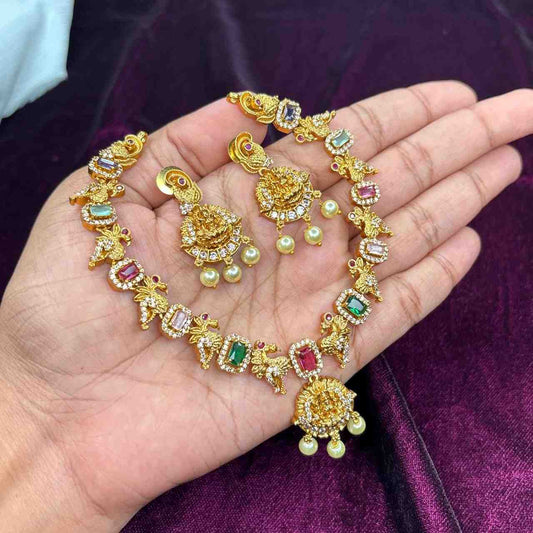N0233  Multi Stone Navaratnam Necklace