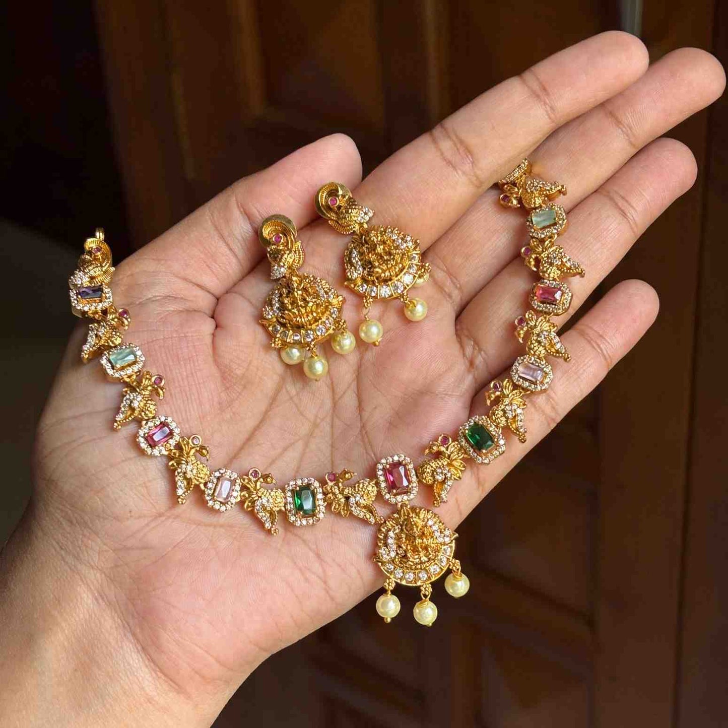 N0233  Multi Stone Navaratnam Necklace