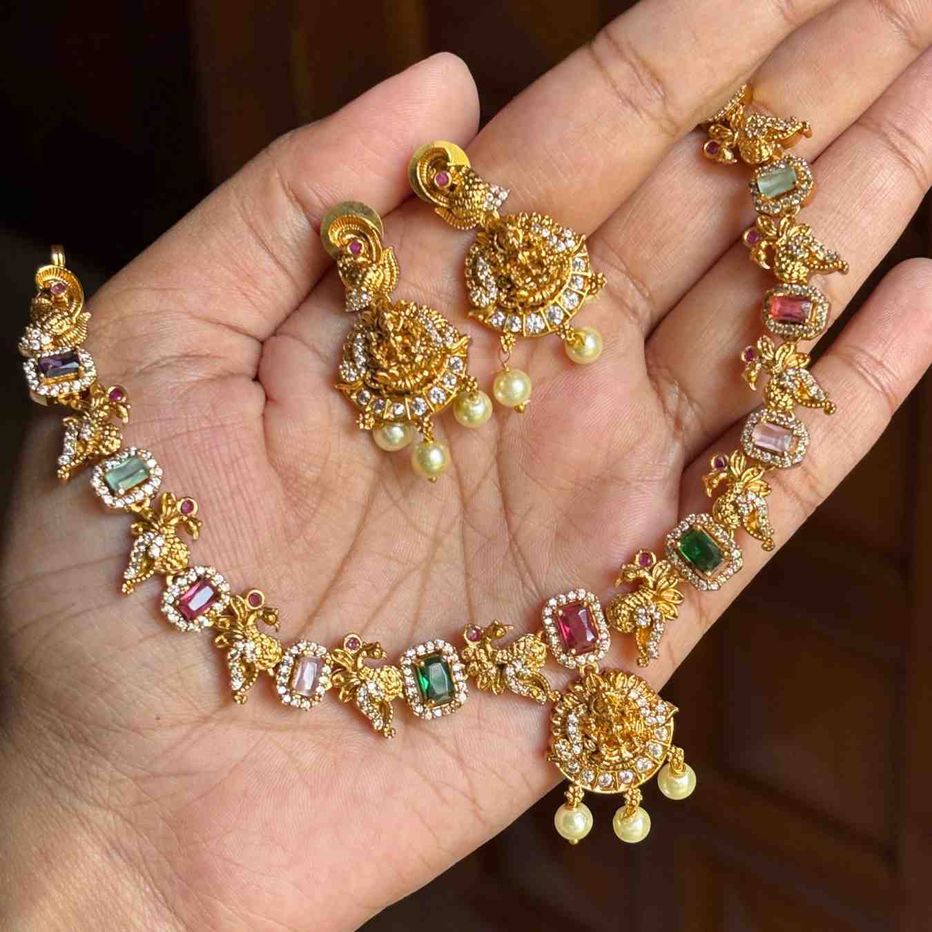 N0233  Multi Stone Navaratnam Necklace