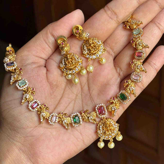 N0233  Multi Stone Navaratnam Necklace
