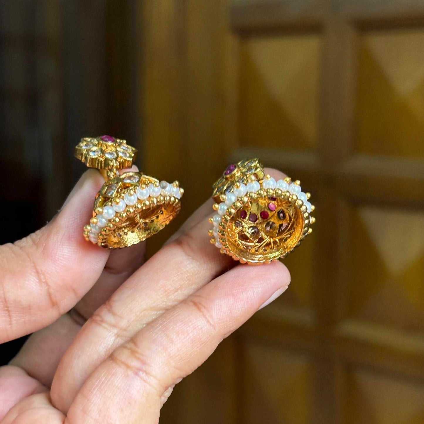 J0088 Traditional White Stone Small Size Floral Jhumka