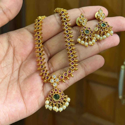 N0201 Nithya Menen inspired kemp Stone Attigai Necklace