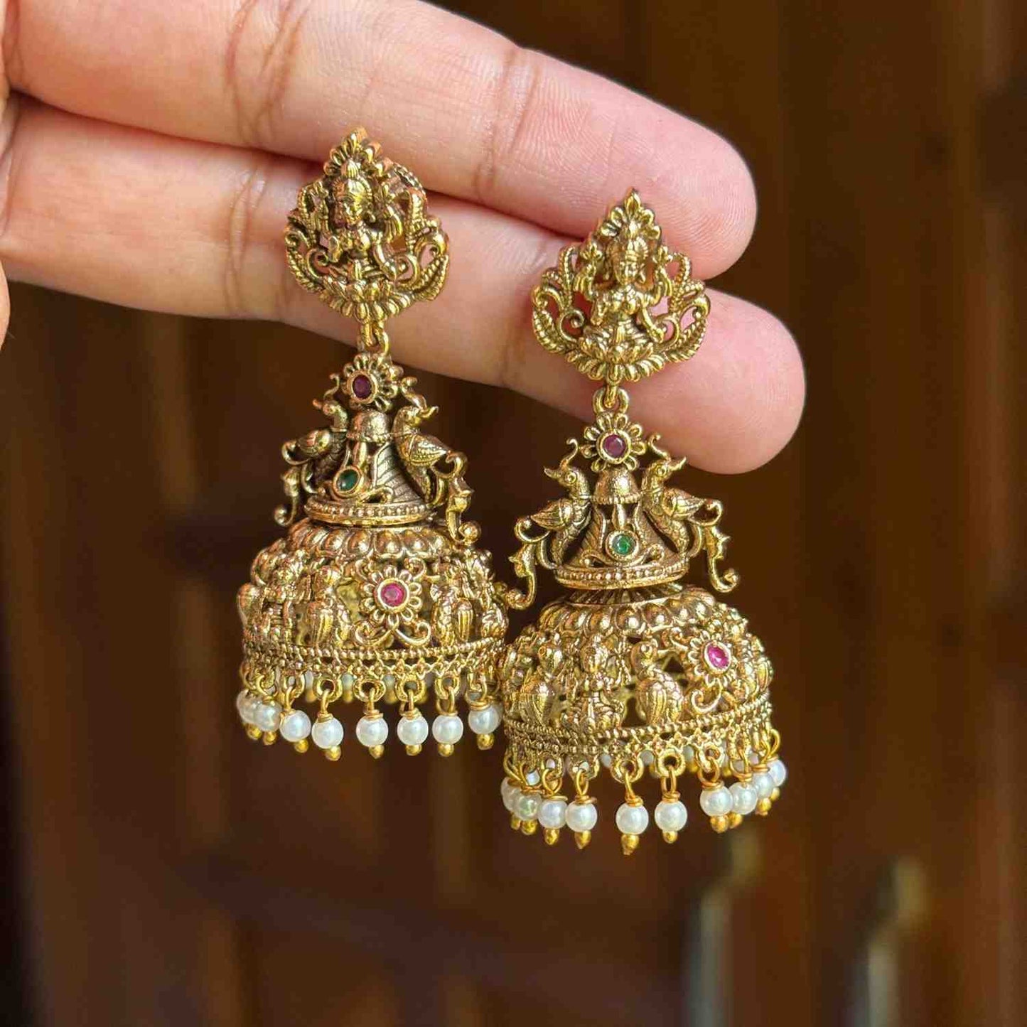 Premium Quality Jhumka With Lakshmi Design Peacock And floral Pattern Supreme Quality J0054-CR42
