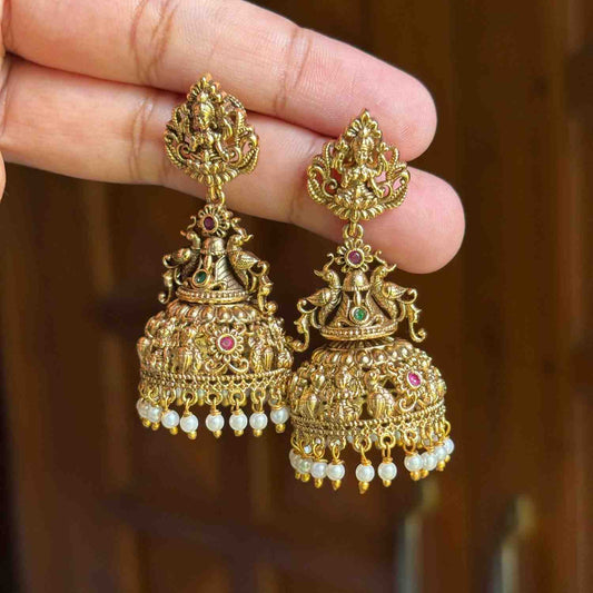 Premium Quality Jhumka With Lakshmi Design Peacock And floral Pattern Supreme Quality J0054-CR42