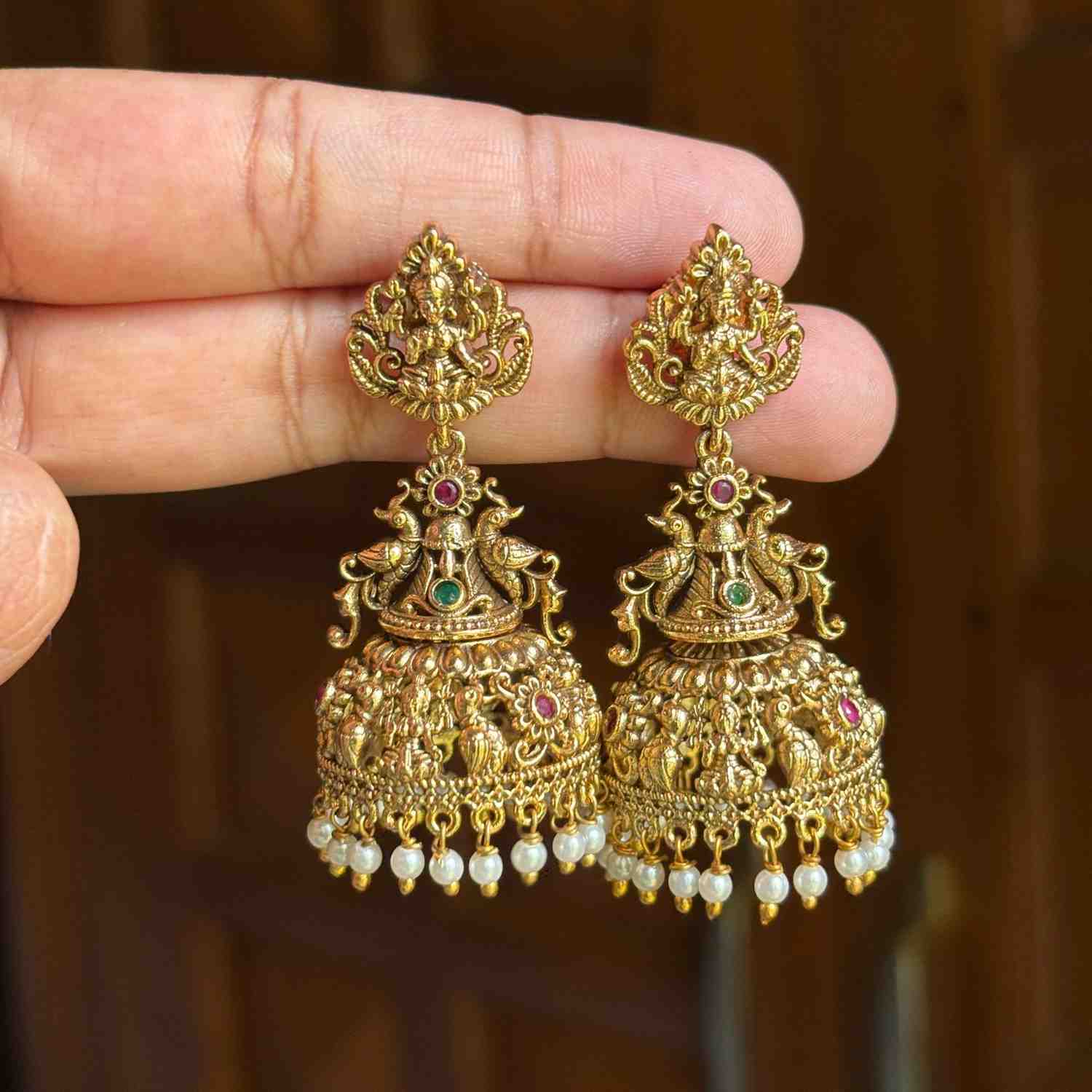 Premium Quality Jhumka With Lakshmi Design Peacock And floral Pattern Supreme Quality J0054-CR42