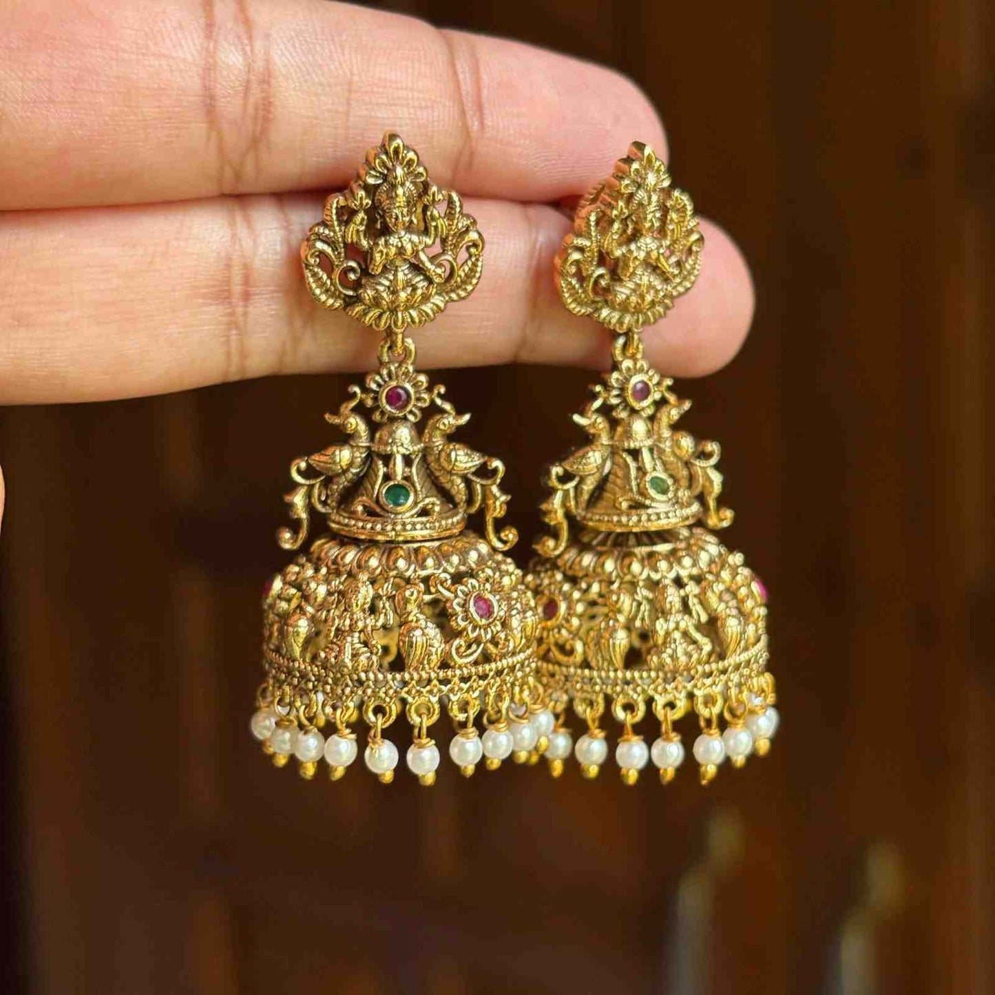 Premium Quality Jhumka With Lakshmi Design Peacock And floral Pattern Supreme Quality J0054-CR42