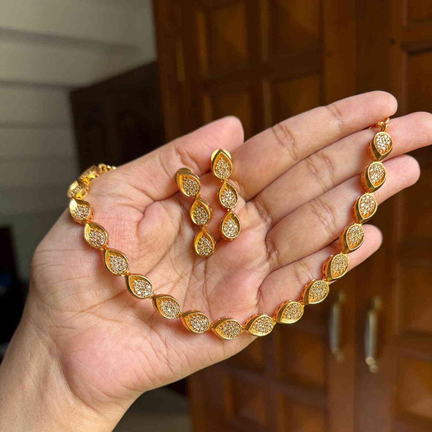 AD Stone Drop Shape Necklace  N0082-CD45