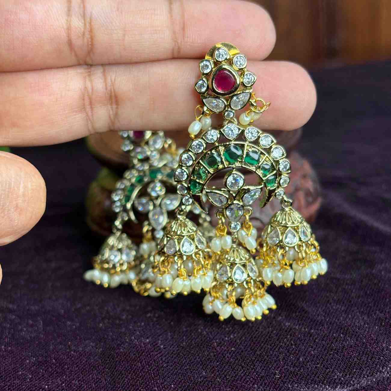 Premium Quality Floral Stone Chandbali Jhumka J0092-S69