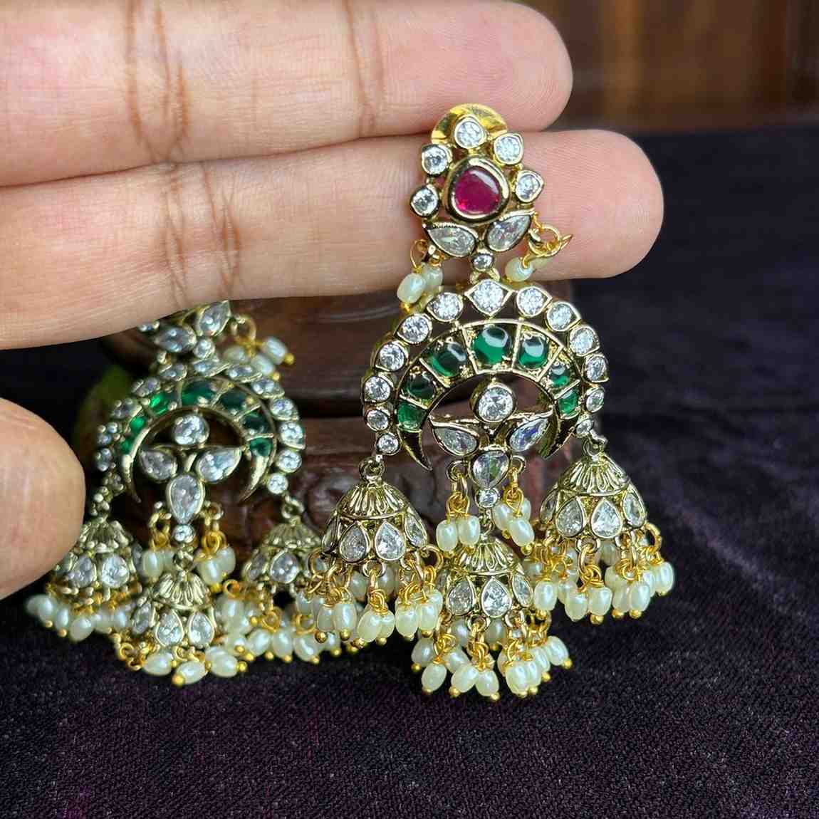 Premium Quality Floral Stone Chandbali Jhumka J0092-S69