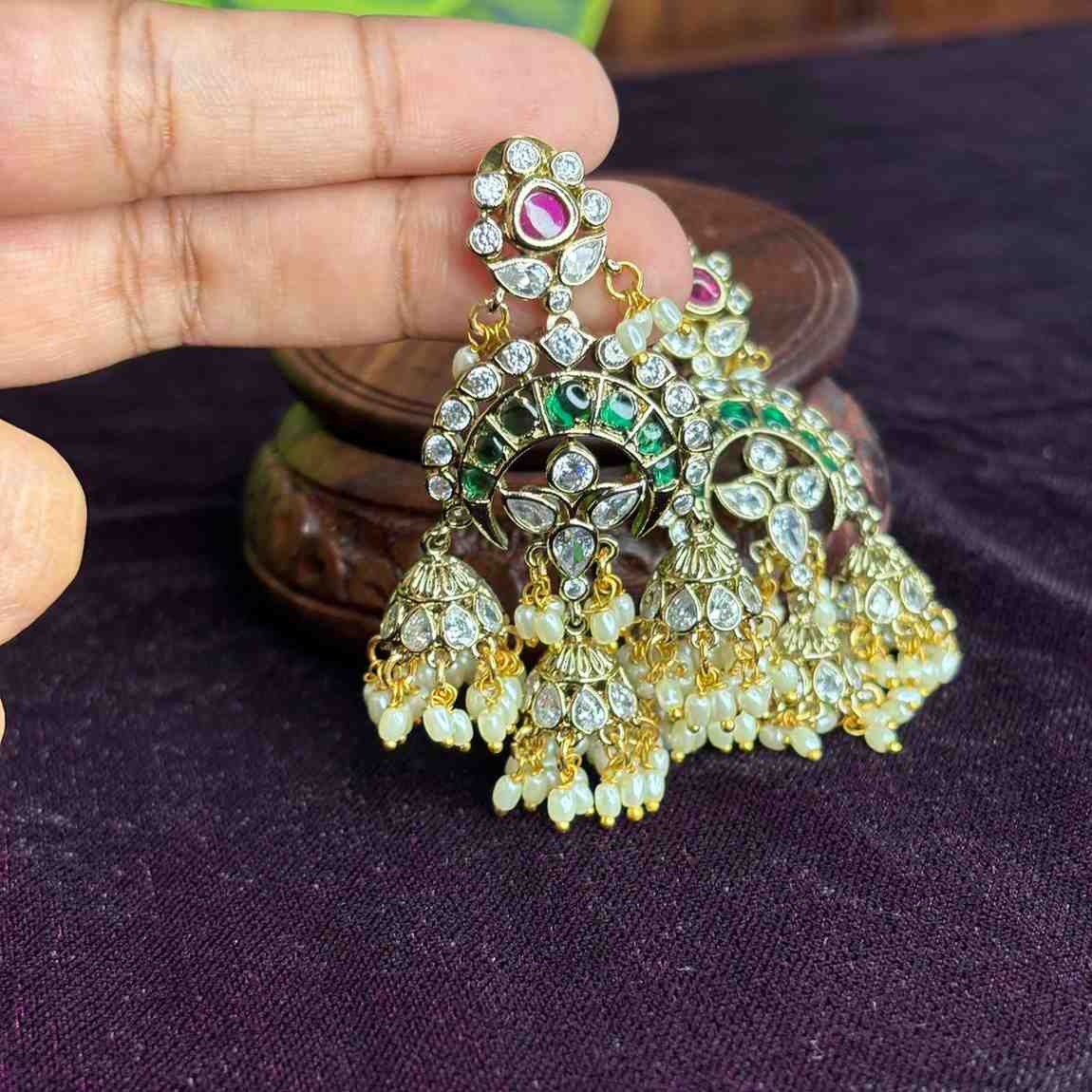 Premium Quality Floral Stone Chandbali Jhumka J0092-S69