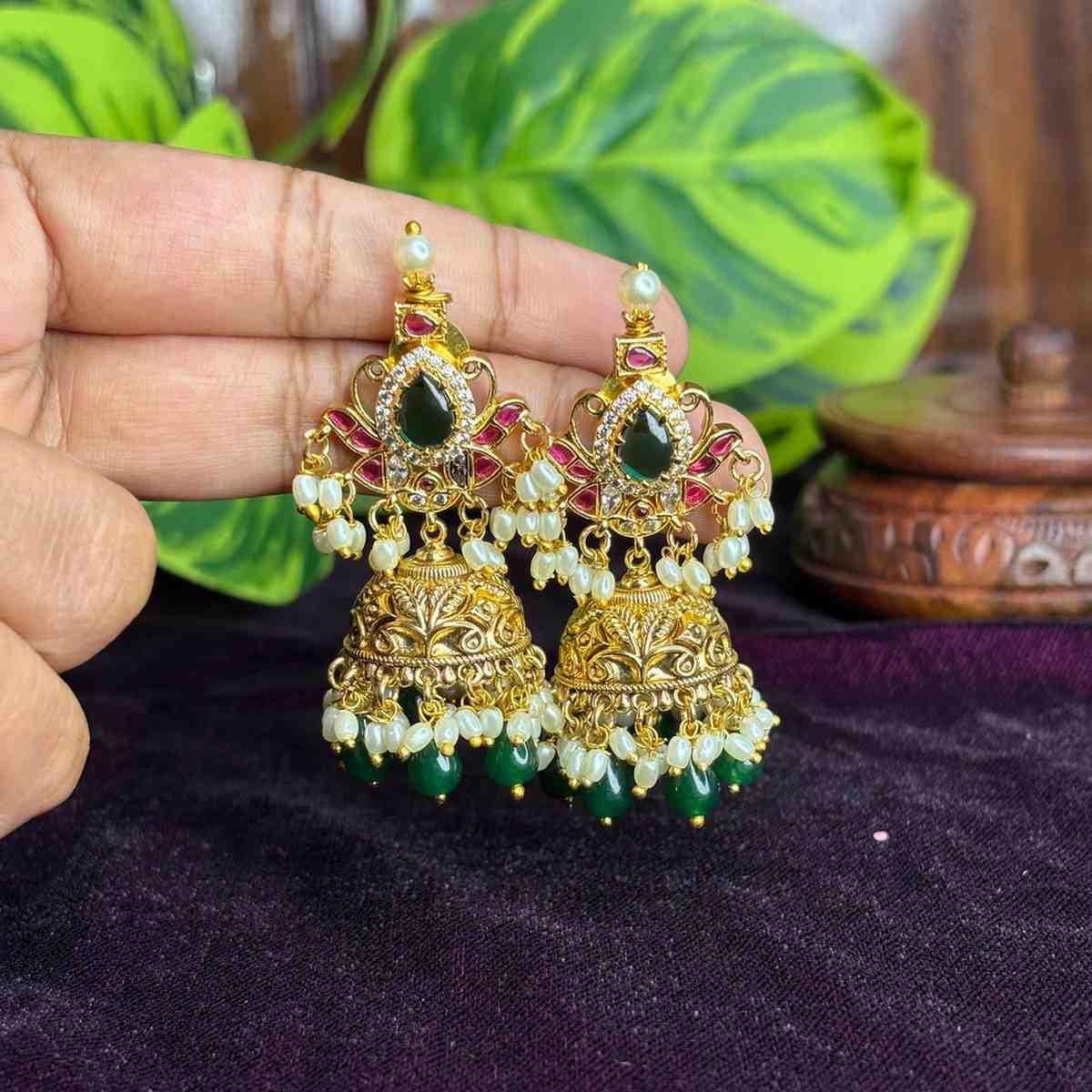 Premium Quality Floral Stone Jhumka J0091-S42