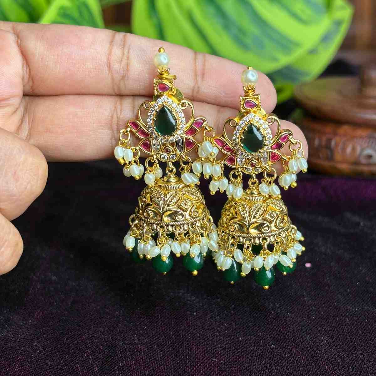 Premium Quality Floral Stone Jhumka J0091-S42