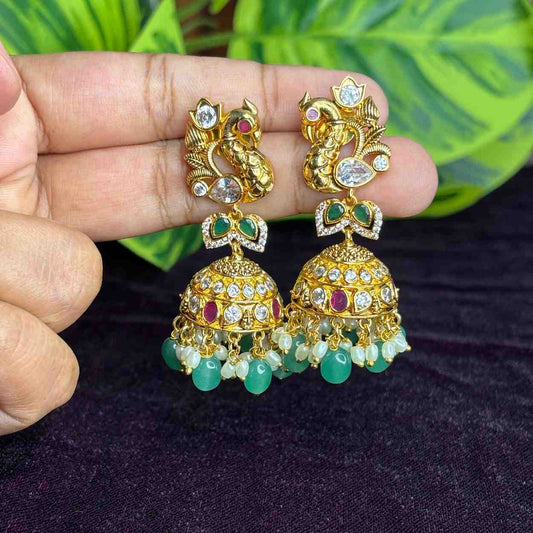 J0090 Premium Quality Peacock Stone Jhumka