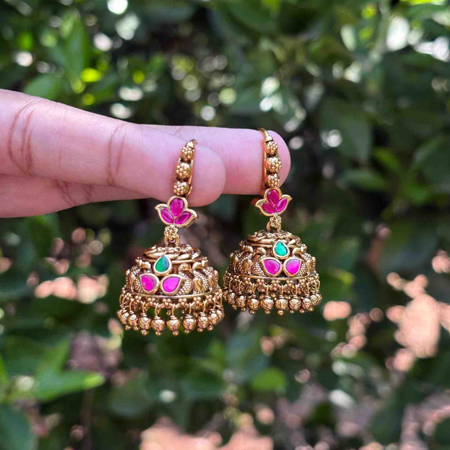 Premium Quality Trendy Hoop Jhumka Jadau Kundan Stone With Gold Beads J007-CR59