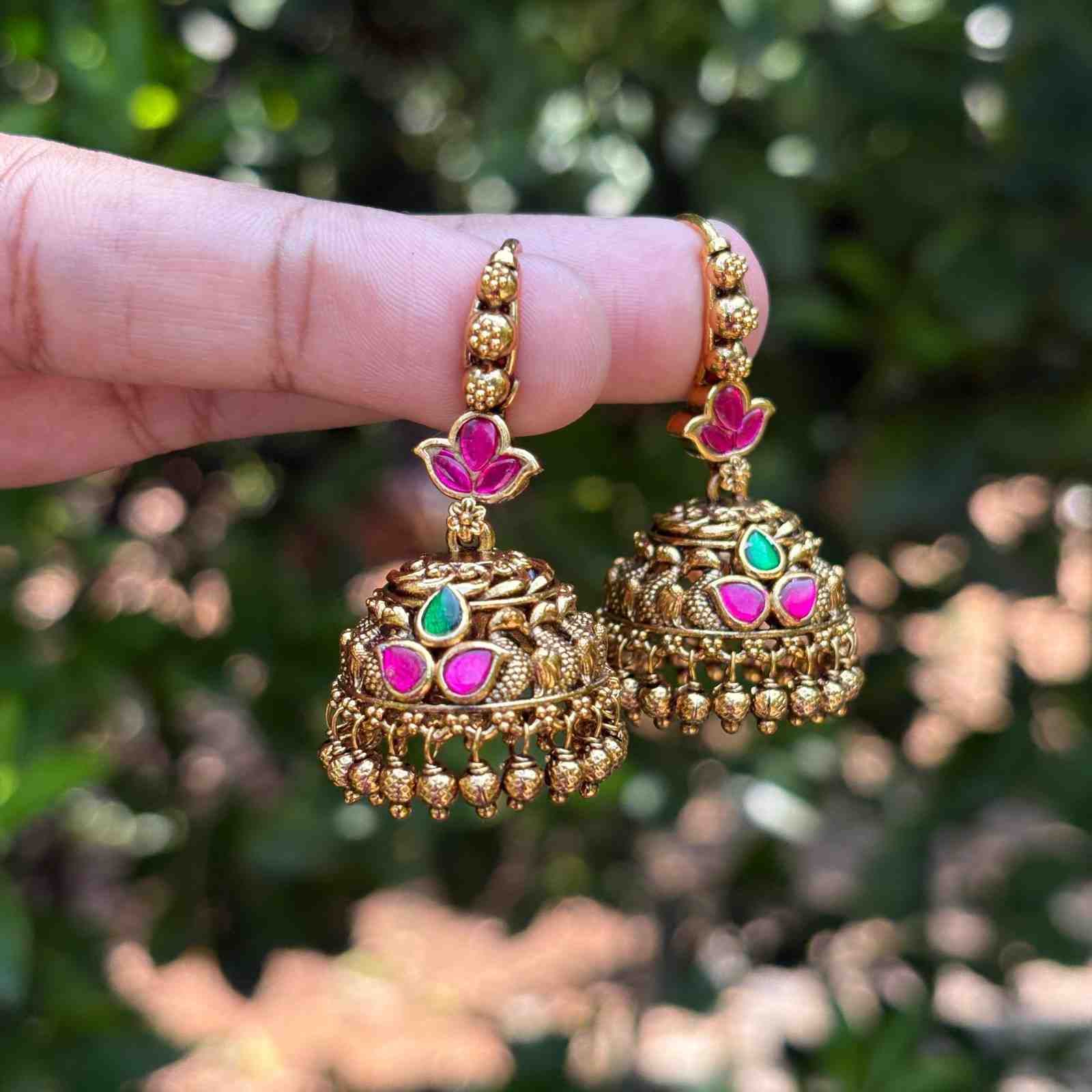 Premium Quality Trendy Hoop Jhumka Jadau Kundan Stone With Gold Beads J007-CR59