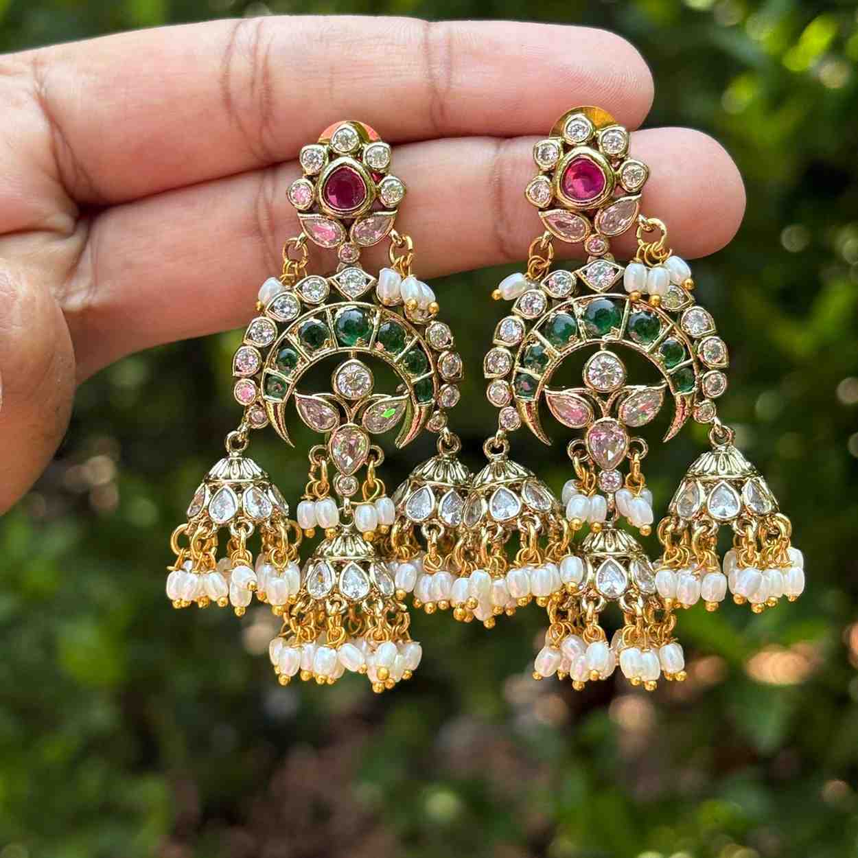 Premium Quality Floral Stone Chandbali Jhumka J0092-S69