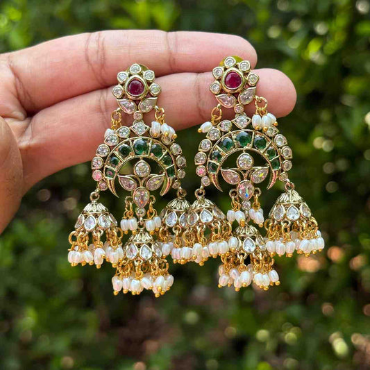 Premium Quality Floral Stone Chandbali Jhumka J0092-S69