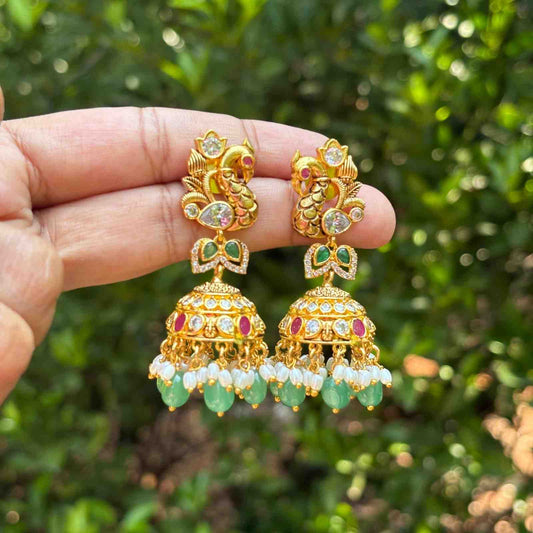 J0090 Premium Quality Peacock Stone Jhumka