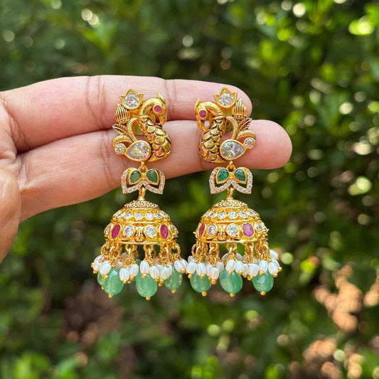 J0090 Premium Quality Peacock Stone Jhumka