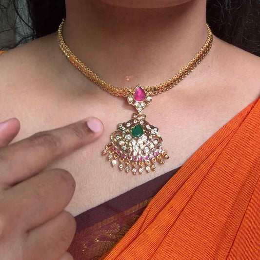 Premium Microplated Traditional 80's Model Attigai Type ONLY  Necklace with AD Stones N0107-CI39