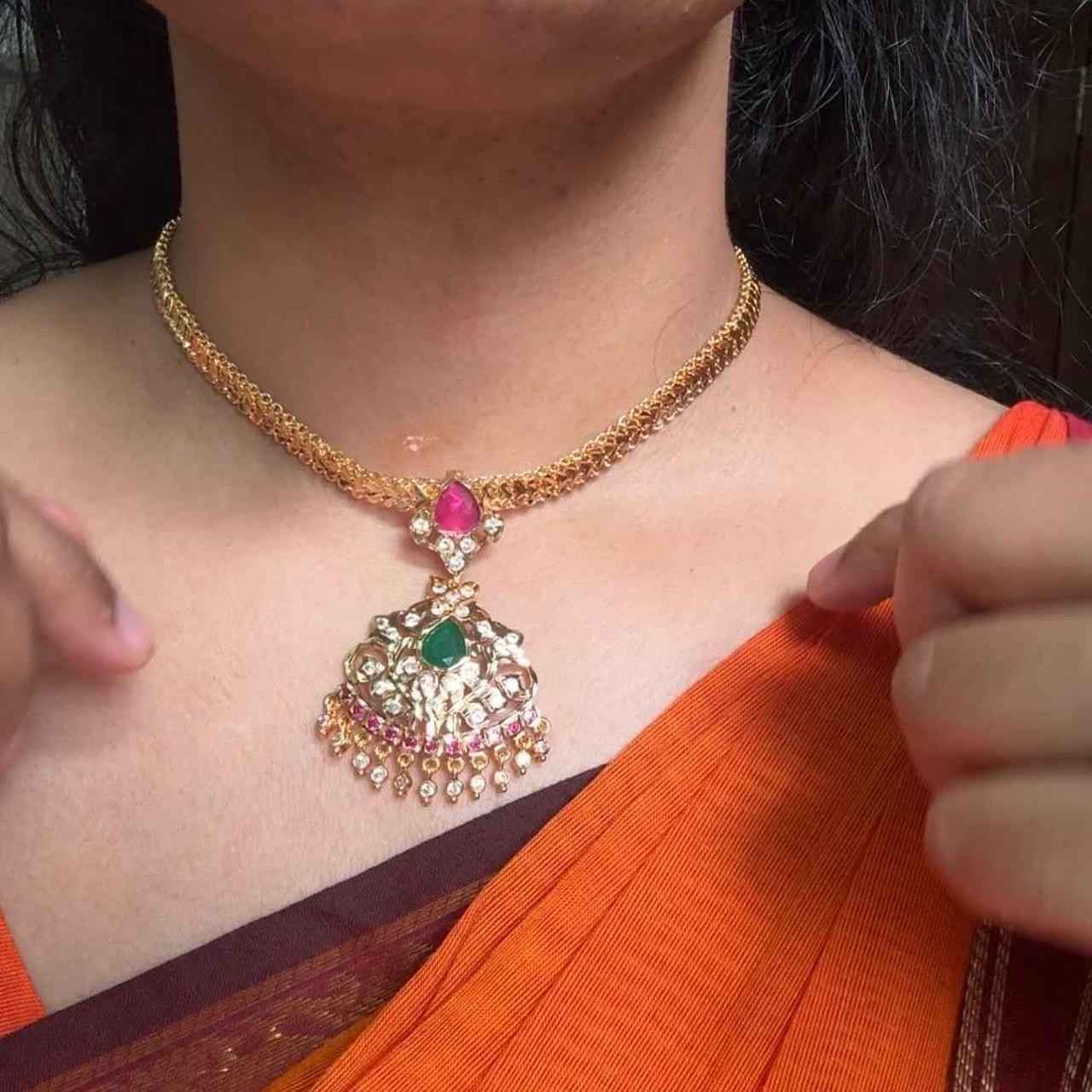 Premium Microplated Traditional 80's Model Attigai Type ONLY  Necklace with AD Stones N0107-CI39