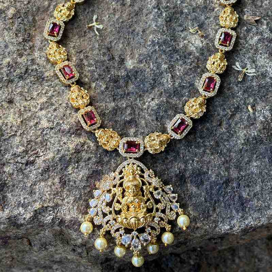 N0207 Red Stone Lakshmi Necklace