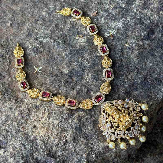 N0207 Red Stone Lakshmi Necklace