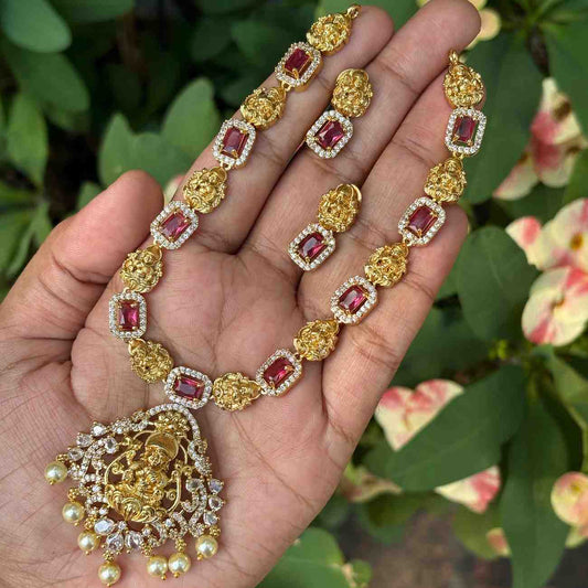 N0207 Red Stone Lakshmi Necklace