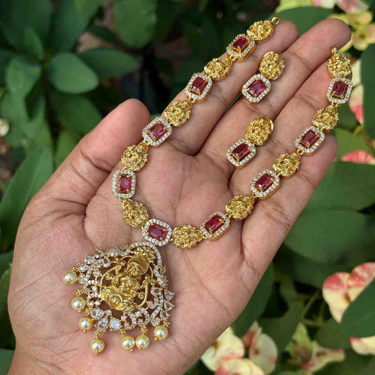 N0207 Red Stone Lakshmi Necklace