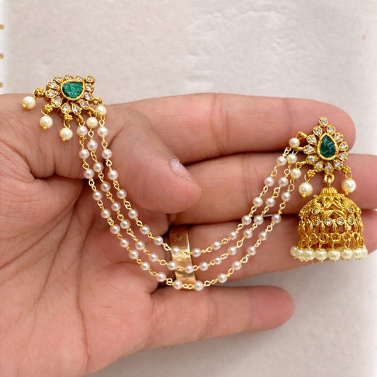 Jhumka with Attached 3 Layer Mattal Green Kemp Stone jhumka J0105-O54