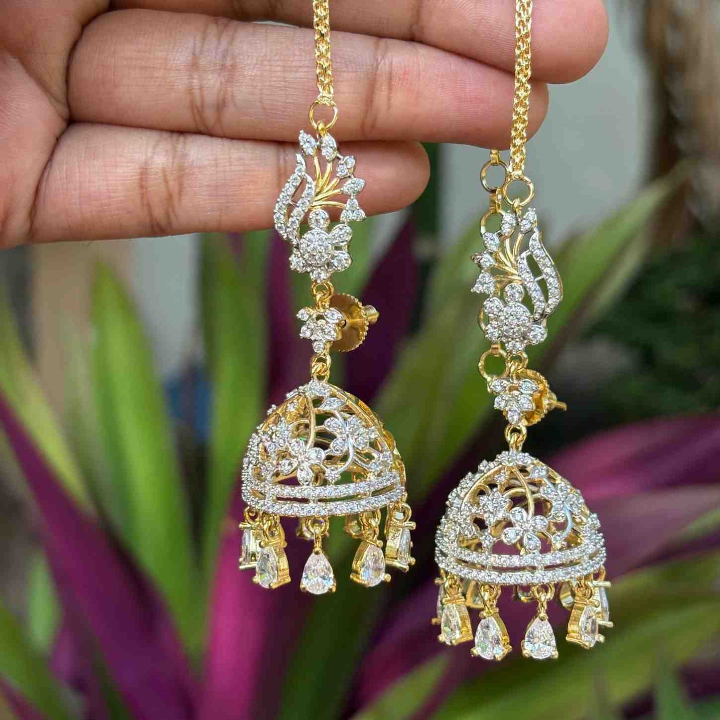 J0104 Rhodium Polish Khushboo Mattal attached Jhumka