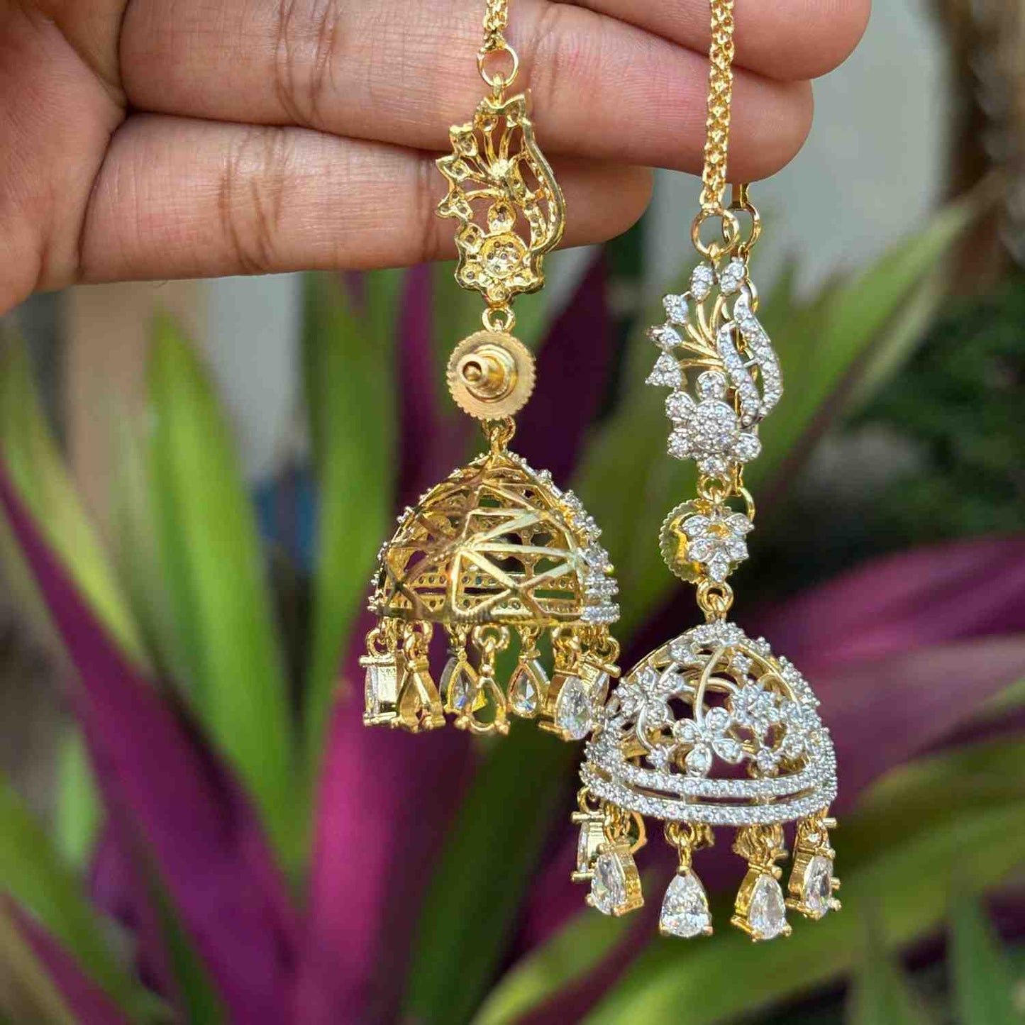 J0104 Rhodium Polish Khushboo Mattal attached Jhumka