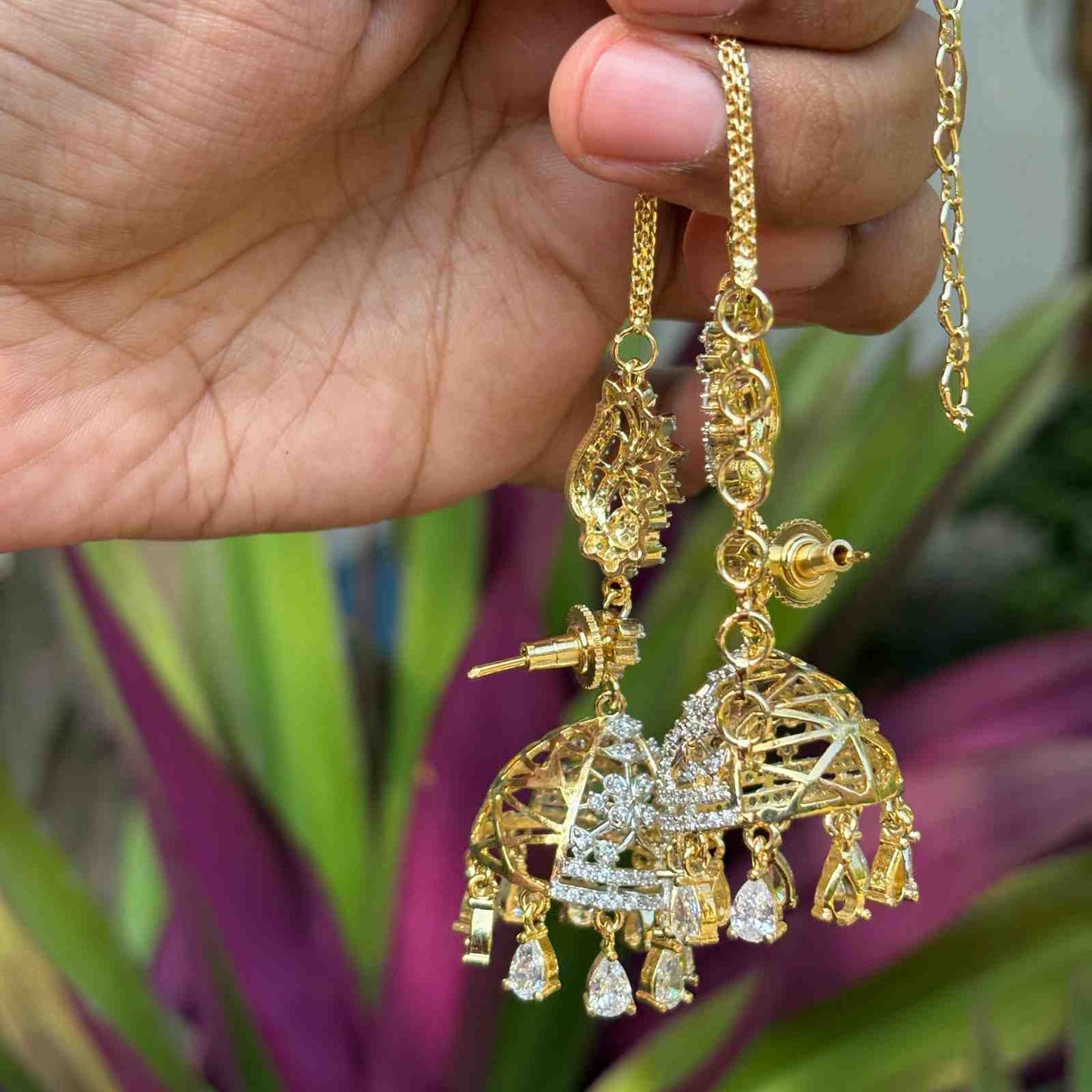 J0104 Rhodium Polish Khushboo Mattal attached Jhumka