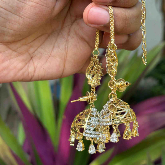 J0104 Rhodium Polish Khushboo Mattal attached Jhumka