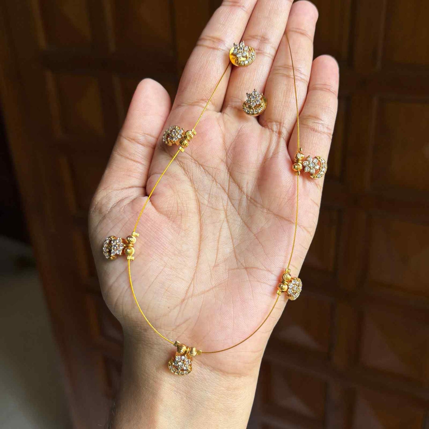 IN011 Invisible Chain with AD white Stone Flower Moon Pendent with earrings