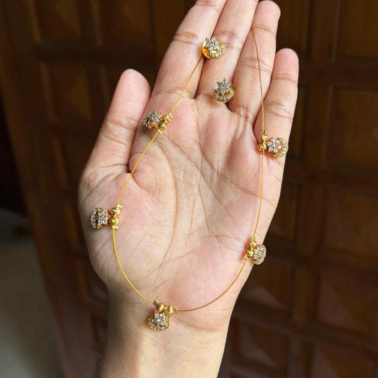 IN011 Invisible Chain with AD white Stone Flower Moon Pendent with earrings