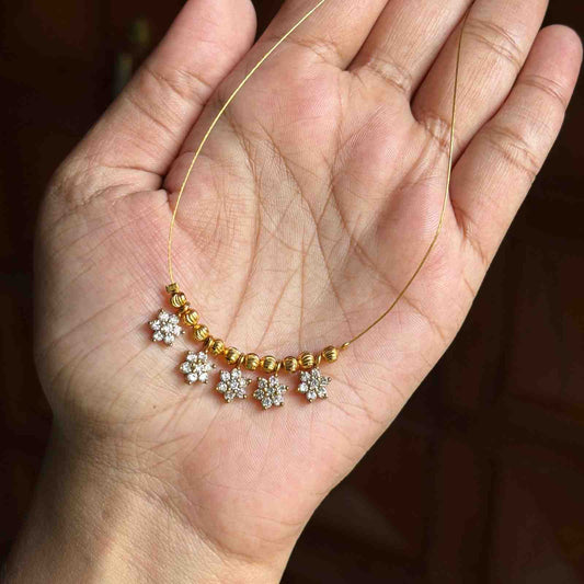 IN010 Invisible Chain with AD WHITE Stone Flower Pendent NO earrings