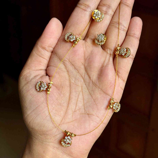 IN011 Invisible Chain with AD white Stone Flower Moon Pendent with earrings