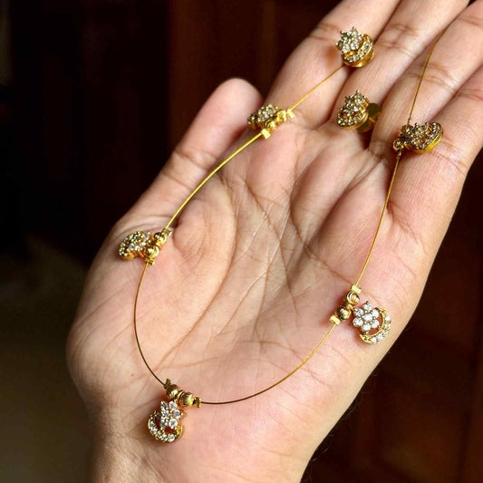 IN011 Invisible Chain with AD white Stone Flower Moon Pendent with earrings