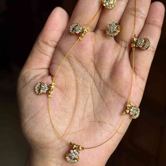 IN011 Invisible Chain with AD white Stone Flower Moon Pendent with earrings