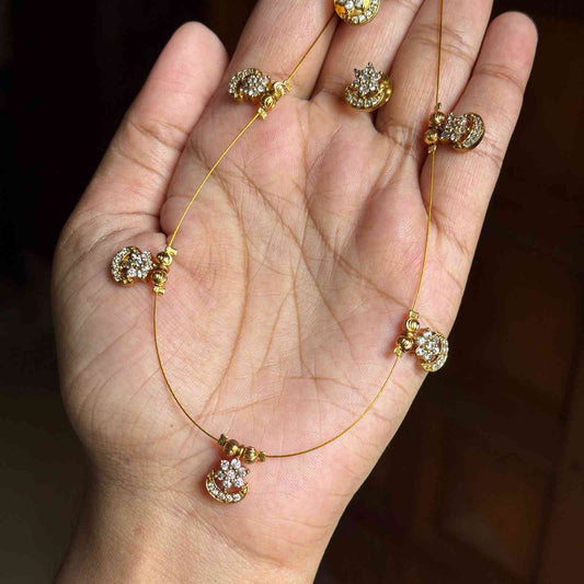 IN011 Invisible Chain with AD white Stone Flower Moon Pendent with earrings
