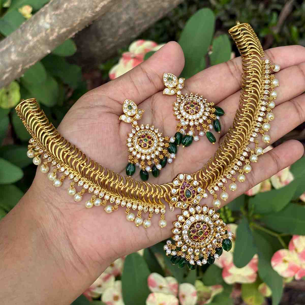 Premium Quality Floral Pattern Jelabi Necklace with Earring N0242-I77