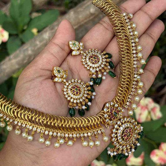 Premium Quality Floral Pattern Jelabi Necklace with Earring N0242-I77