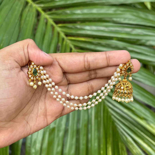 Jhumka with Attached 3 Layer Mattal Green Kemp Stone jhumka J0105-O54